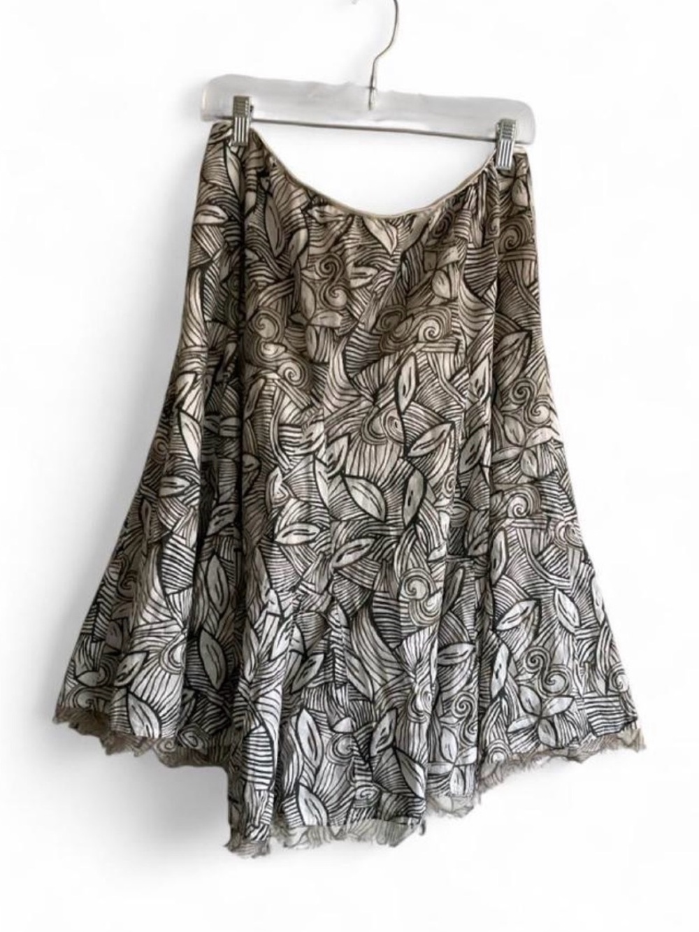 Nygard Collection Petites Cotton Batik Leaf Midi Skirt | Handkerchief Hem 12P